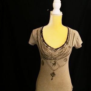 Cache Womens vintage y2k Top, size small,  v neck, black lace trim NOT SOLD YET